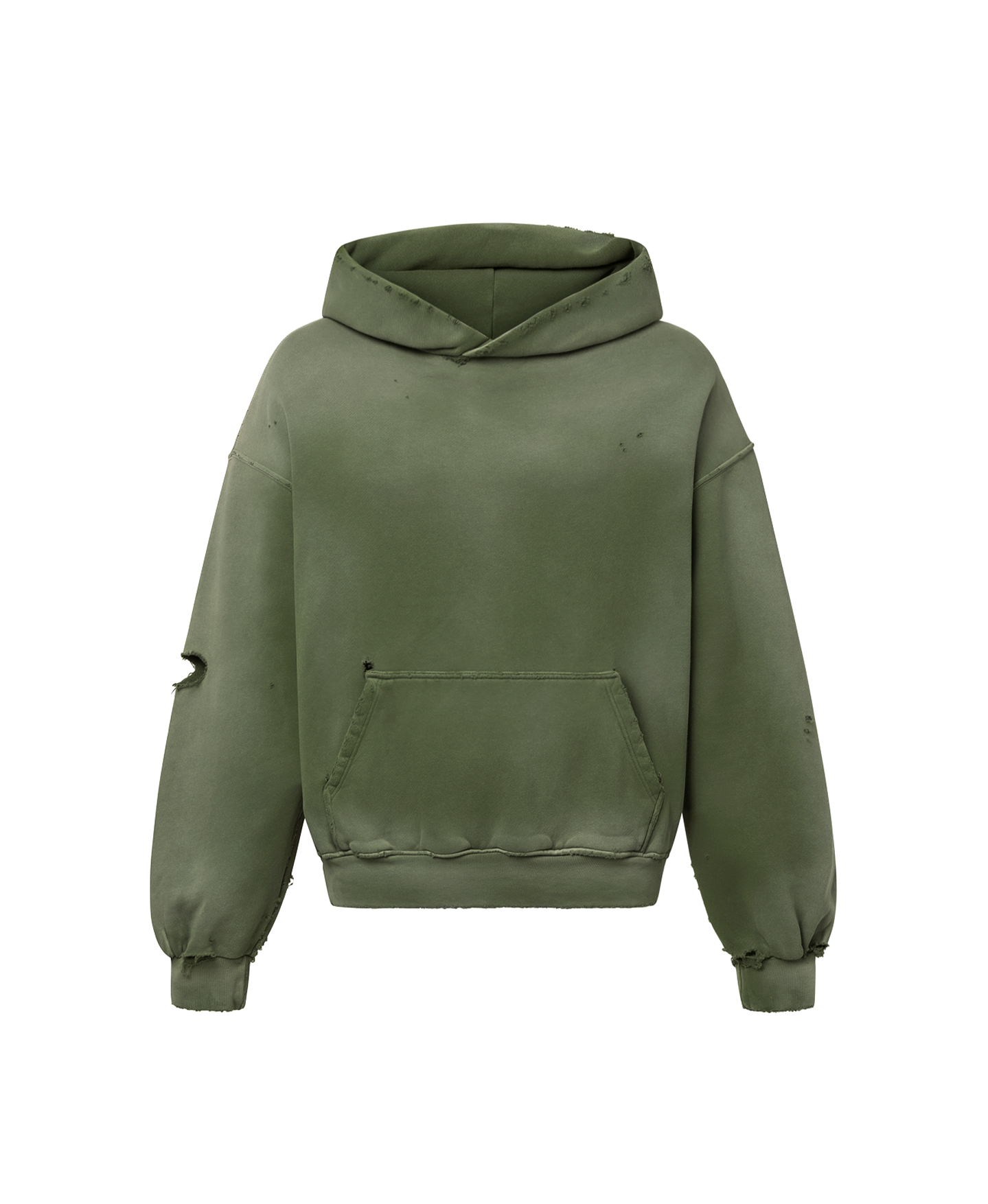 450 GSM 'Faded Olive' Distressed Hoodie – Velour Garments