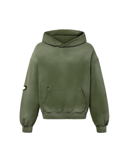 450 GSM 'Faded Olive' Distressed Hoodie
