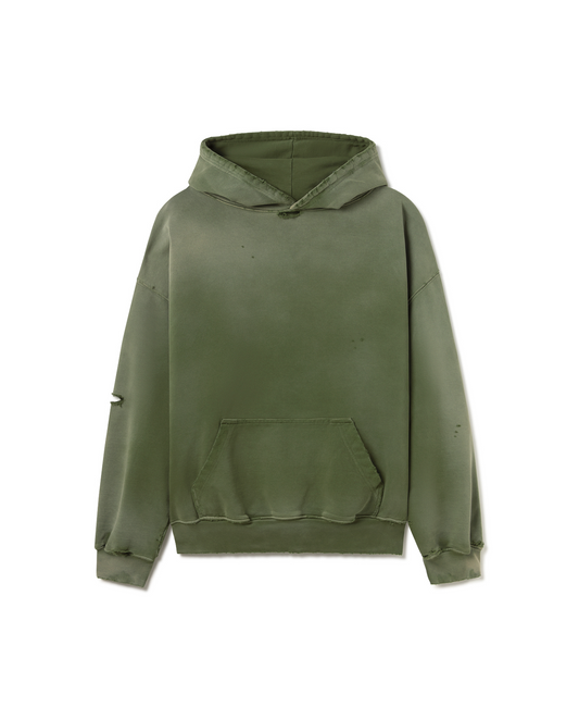 600 GSM 'Faded Olive' Distressed Hoodie